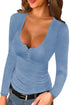 U Neck Button Knit Long Sleeve Top